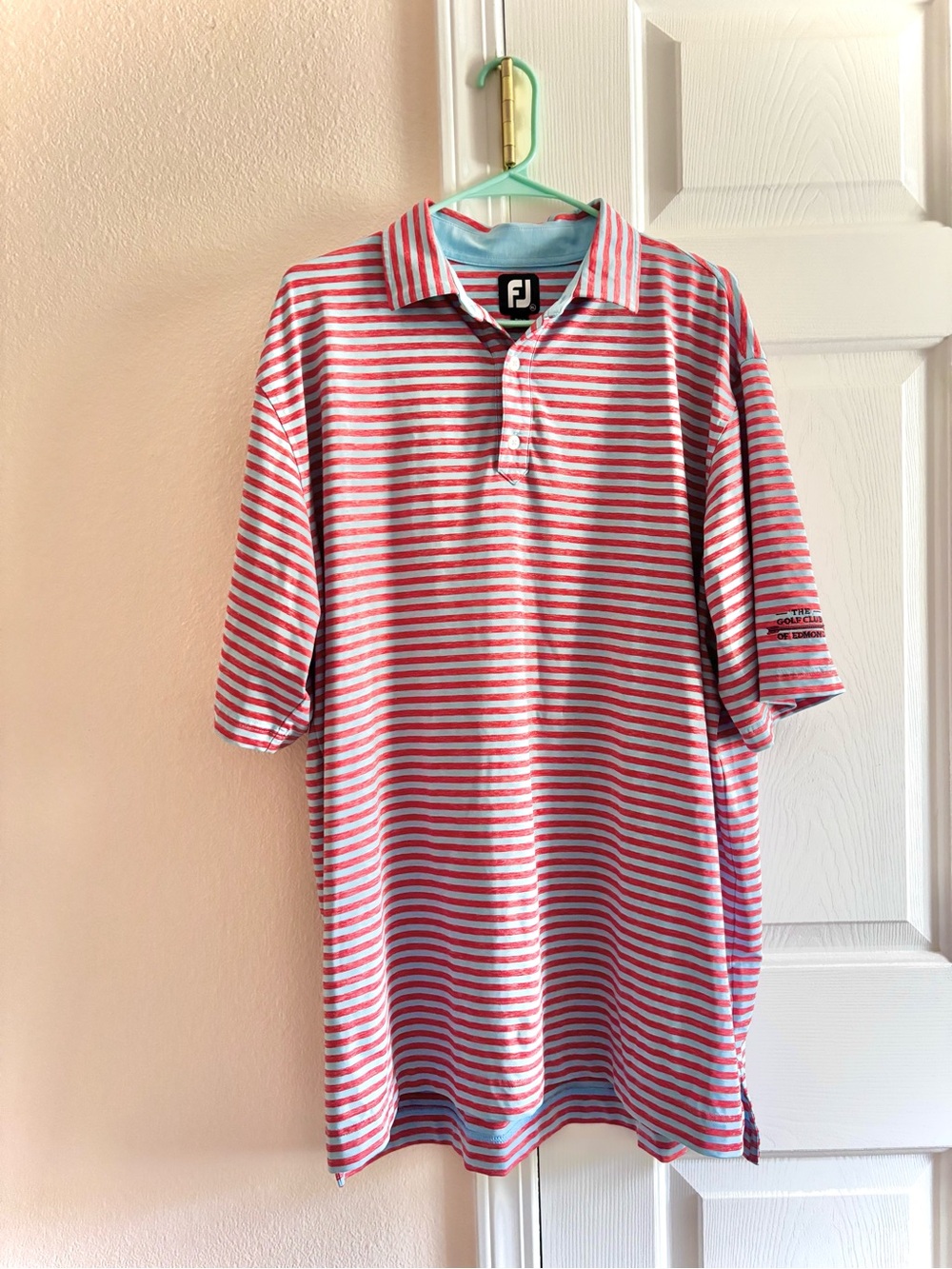 FootJoy Polo Shirt Blue Red Striped Performance Stonebridge Golf Club XL